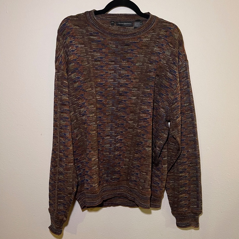 Vintage Jhane Barnes Woven Silk Graphic Pullover Crewneck Sweater Men's Large